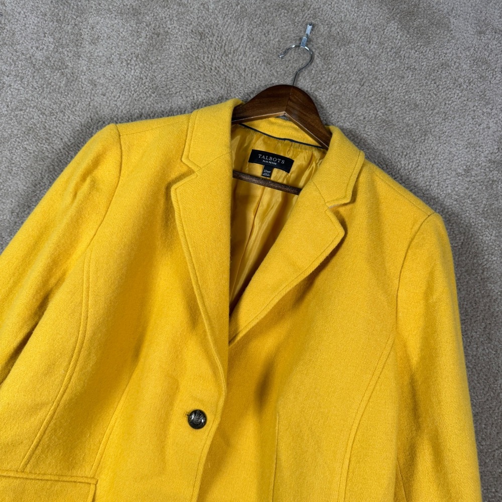 Talbots Blazer Women 22W Pet Yellow Wool Blend Crest Button Notched Lapel Jacket